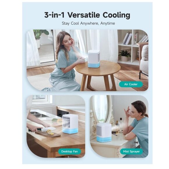 HiCOZY Portable Air Cooler with 2 Ultrasonic Mist Levels & 3 Fan Speeds, Evapora - Picture 7 of 9